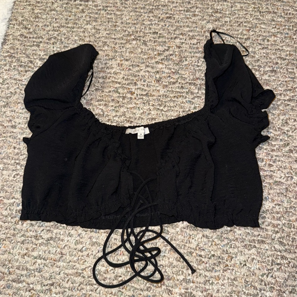 Love Tree Black Puff Sleeve Crop Blouse